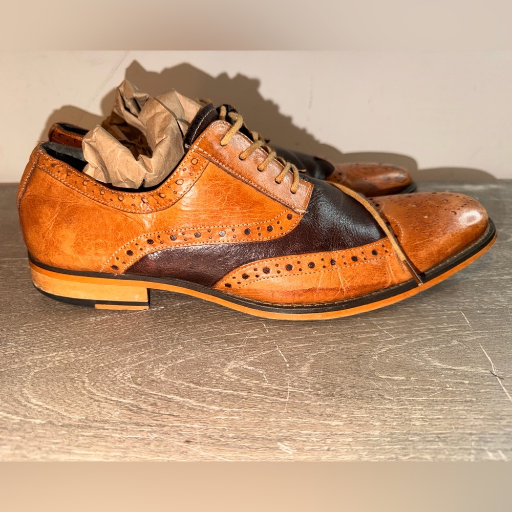 Stacy Adams Two-Tone Brown and Tan Wingtip Oxfords